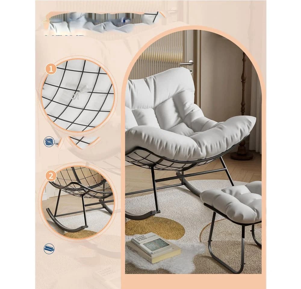 GarveeMore Schaukelsessel Grand Patio Outdoor Schaukelstuhl mit Fußhocker Modern Lounge Chair - Bild 4