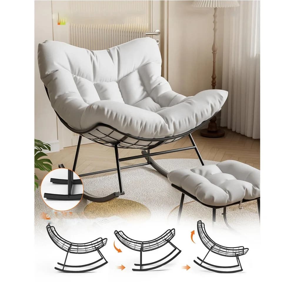 GarveeMore Schaukelsessel Grand Patio Outdoor Schaukelstuhl mit Fußhocker Modern Lounge Chair - Bild 5