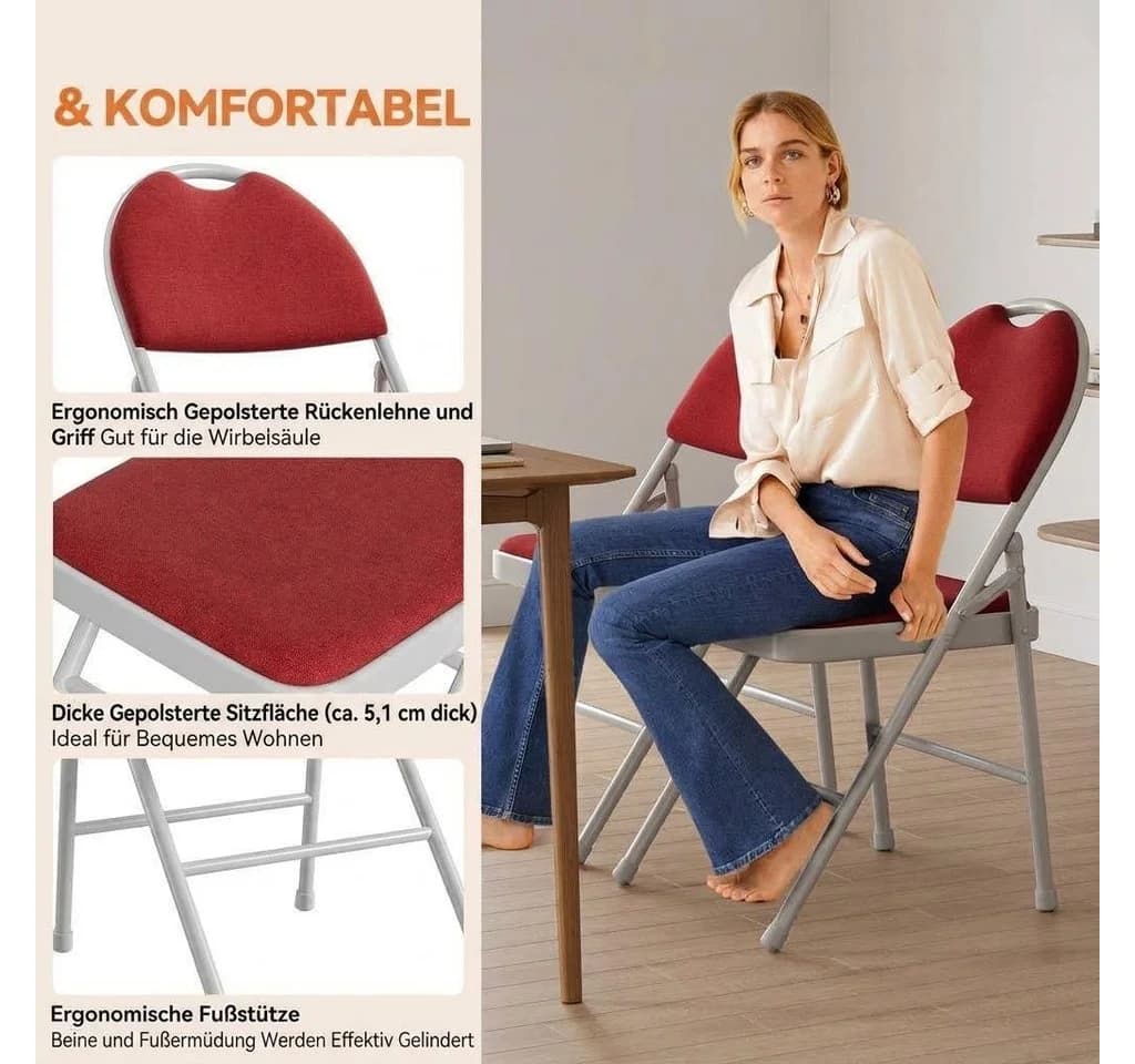 GarveeMore Klappstuhl 4er Set Weiß Stapelbar Gartenstuhl - Bild 5