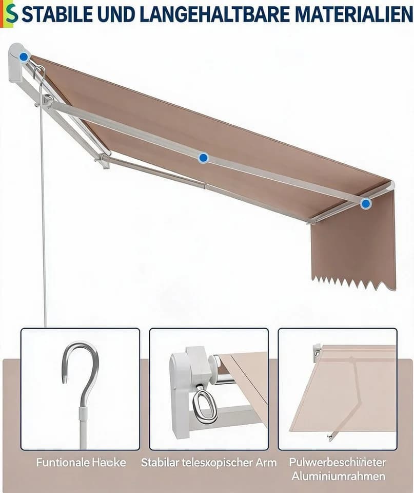 GarveeMore Gelenkarmmarkise 300x250 cm Grau UV40+ Wasserabweisend - Bild 4