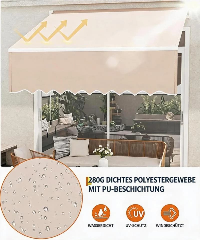 GarveeMore Gelenkarmmarkise 300x250 cm Grau UV40+ Wasserabweisend - Bild 5