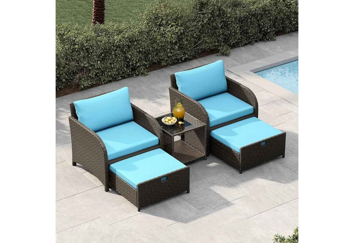 GarveeMore Gartenlounge-Set 5-tlg. blau PE-Rattan mit Tisch - Bild 2