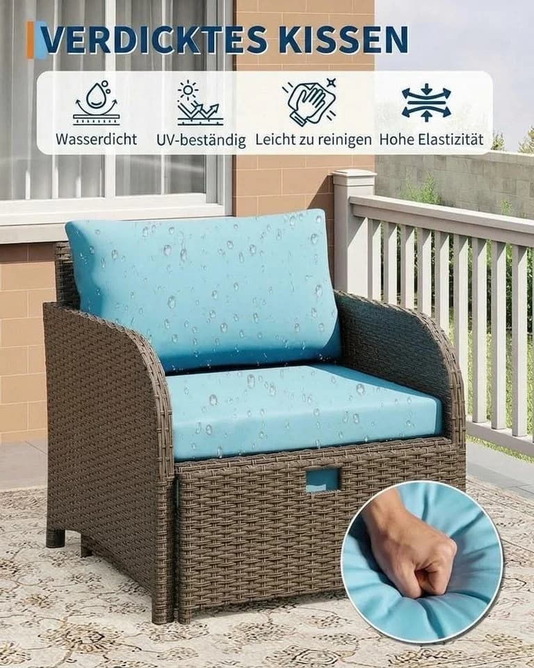 GarveeMore Gartenlounge-Set 5-tlg. blau PE-Rattan mit Tisch - Bild 3