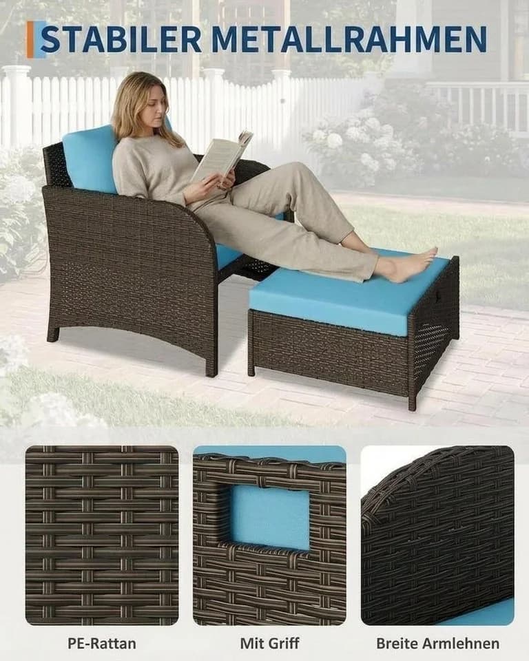 GarveeMore Gartenlounge-Set 5-tlg. blau PE-Rattan mit Tisch - Bild 4