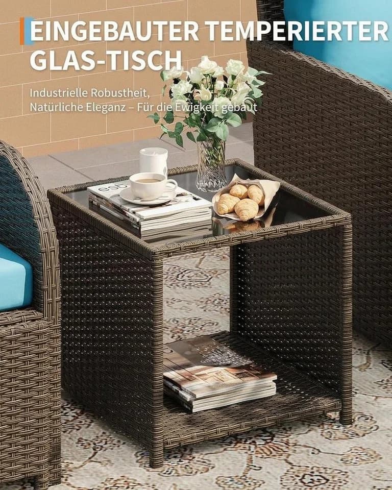 GarveeMore Gartenlounge-Set 5-tlg. blau PE-Rattan mit Tisch - Bild 5