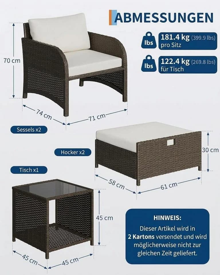 GarveeMore Gartenlounge-Set 5-tlg. Beige PE-Rattan mit Tisch
