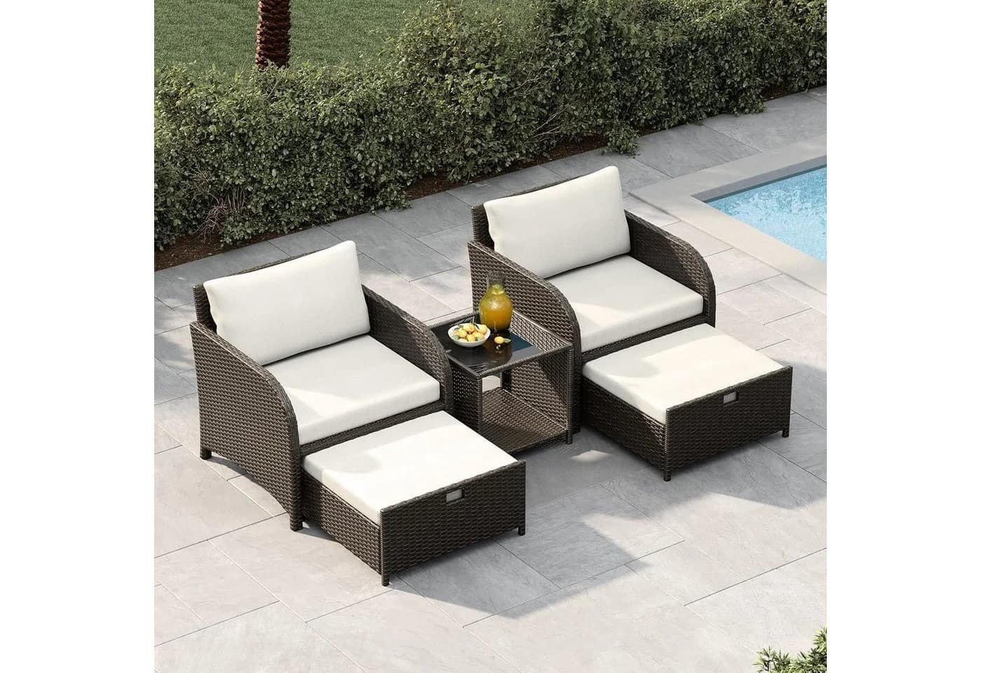 GarveeMore Gartenlounge-Set 5-tlg. Beige PE-Rattan mit Tisch - Bild 2