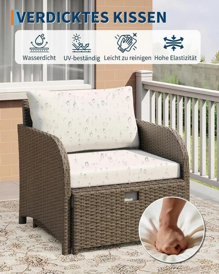 GarveeMore Gartenlounge-Set 5-tlg. Beige PE-Rattan mit Tisch - Bild 3
