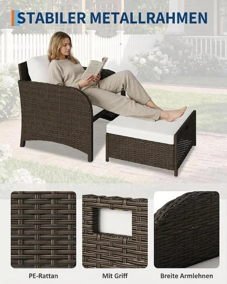 GarveeMore Gartenlounge-Set 5-tlg. Beige PE-Rattan mit Tisch - Bild 4