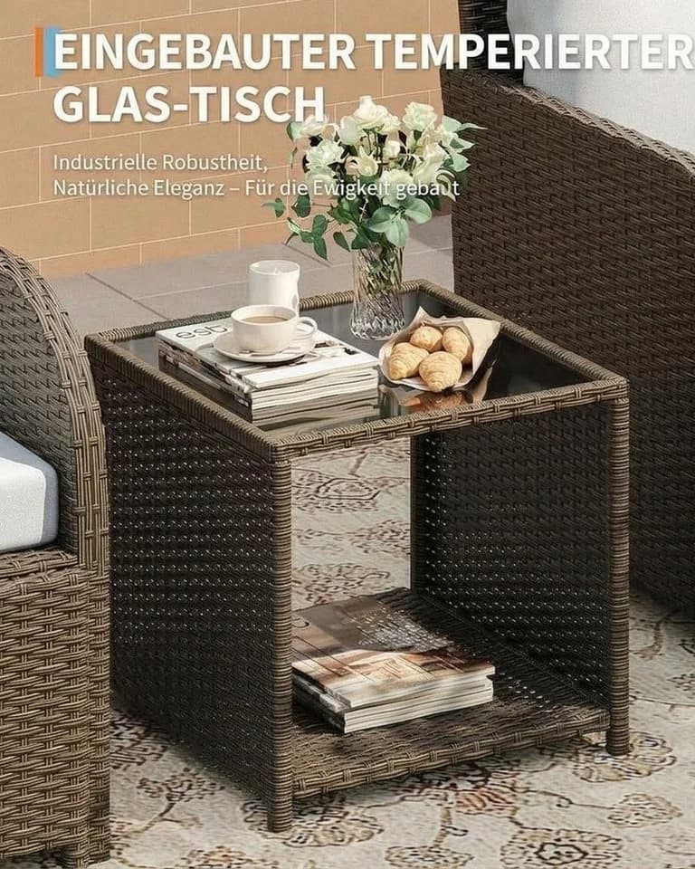 GarveeMore Gartenlounge-Set 5-tlg. Beige PE-Rattan mit Tisch - Bild 5