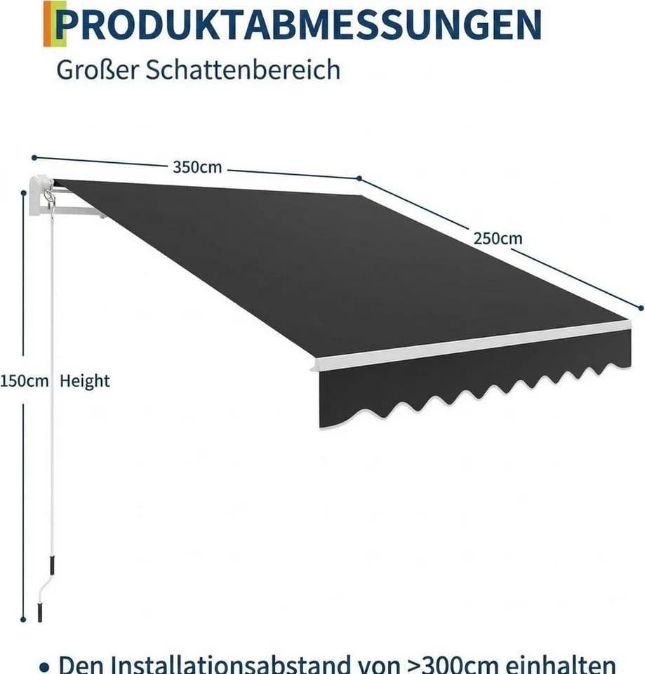 GarveeMore Gelenkarmmarkise Schwarz UV50+ Wasserabweisend