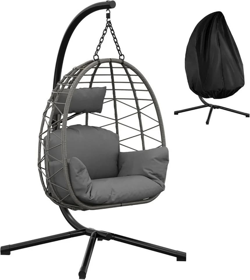 GarveeMore Hängesessel mit Gestell Outdoor Indoor Rattan Stahlgestell - Bild 2