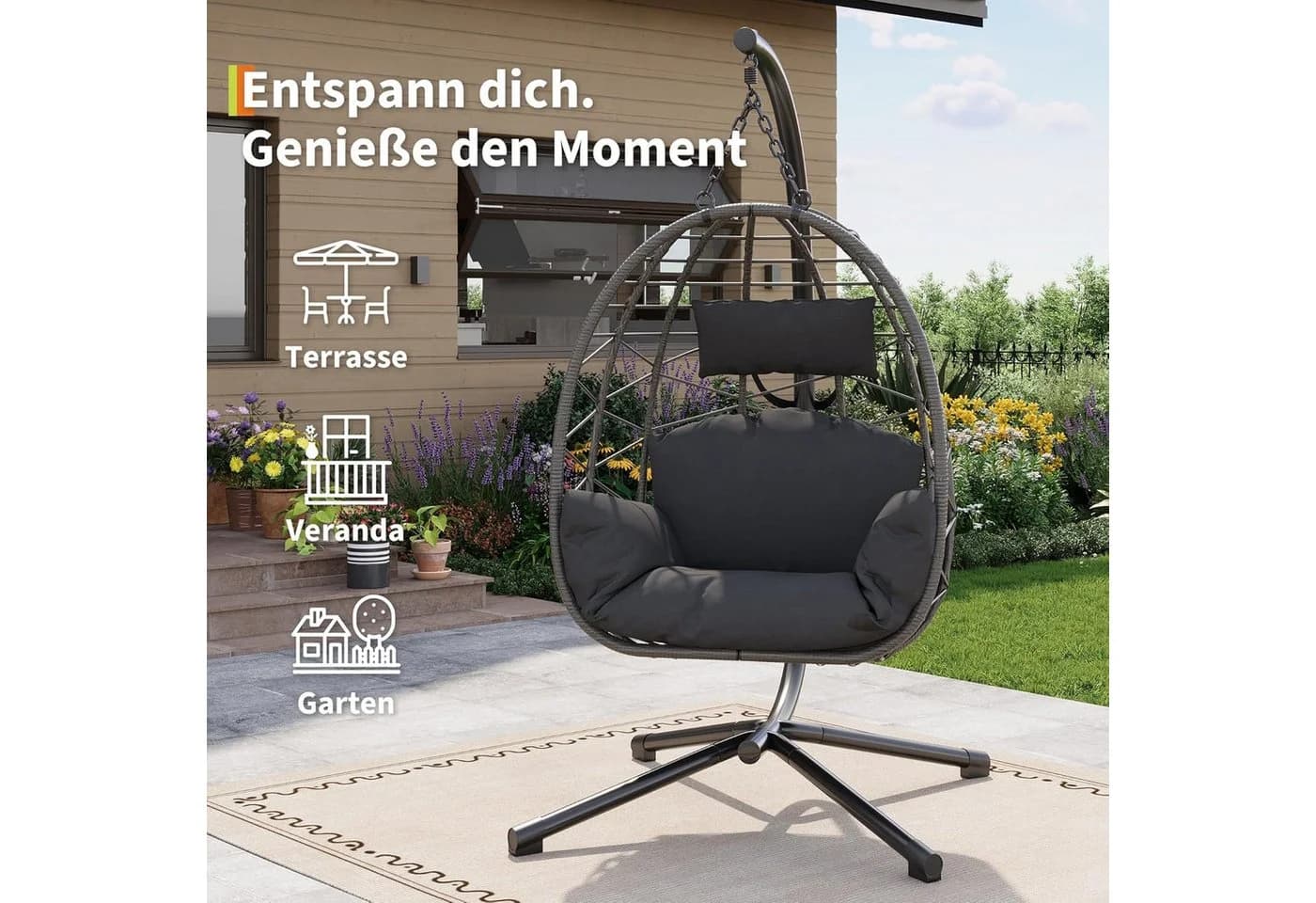 GarveeMore Hängesessel mit Gestell Outdoor Indoor Rattan Stahlgestell - Bild 4