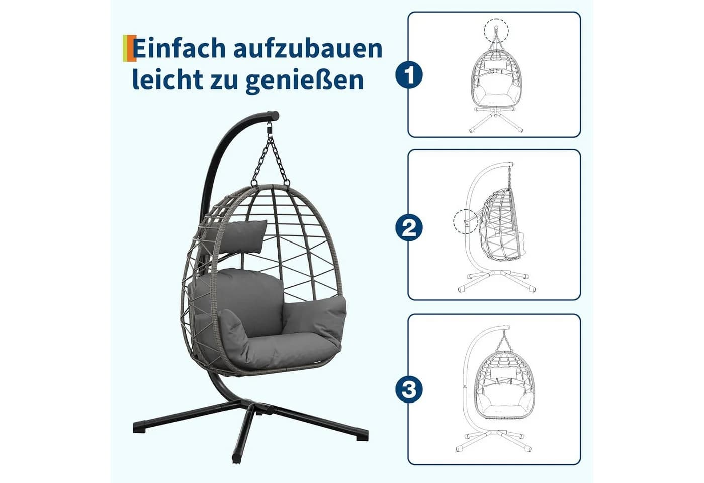 GarveeMore Hängesessel mit Gestell Outdoor Indoor Rattan Stahlgestell - Bild 5