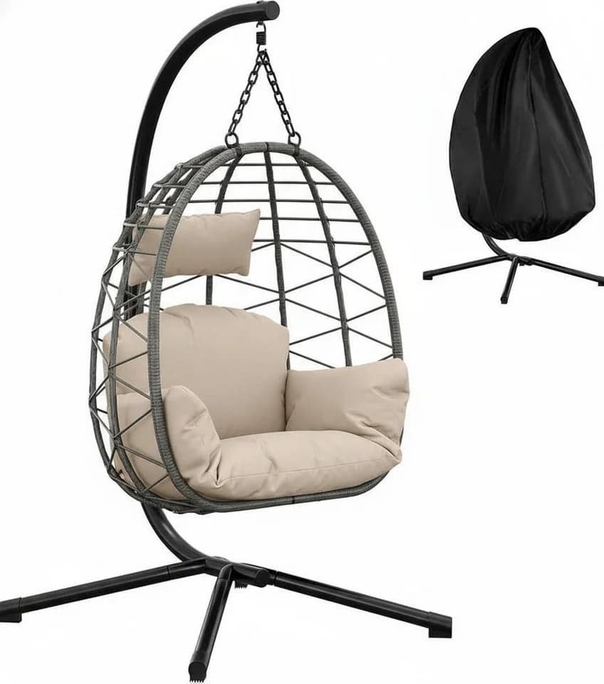 GarveeMore Hängesessel Rattan Stahlgestell Outdoor Indoor - Bild 2