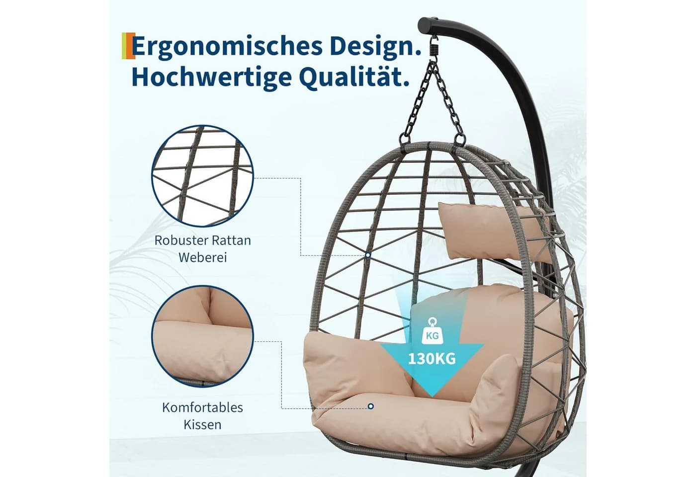 GarveeMore Hängesessel Rattan Stahlgestell Outdoor Indoor - Bild 3