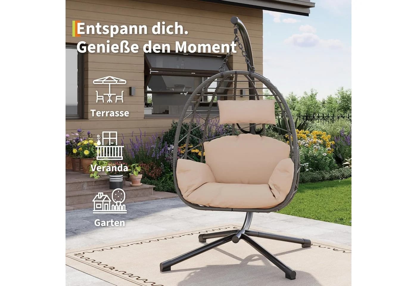 GarveeMore Hängesessel Rattan Stahlgestell Outdoor Indoor - Bild 4