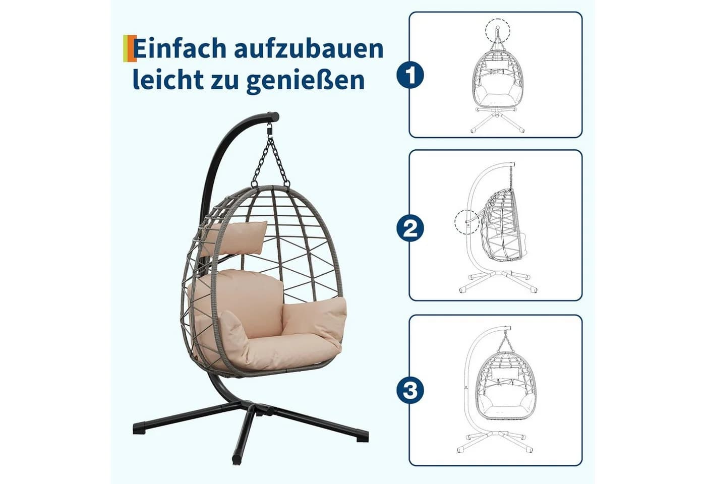 GarveeMore Hängesessel Rattan Stahlgestell Outdoor Indoor - Bild 5