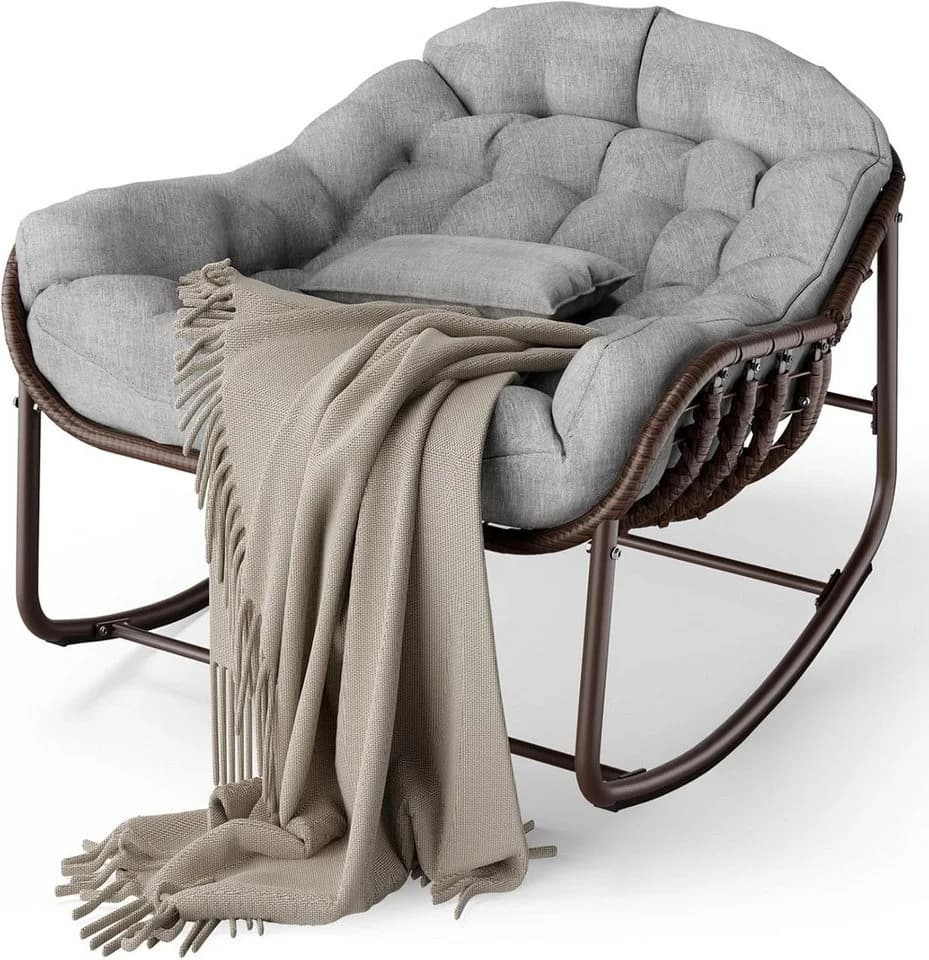 GarveeMore Schaukelstuhl mit Gepolstertem Kissen, Ei-Schaukelstuhl für Wohnzimmer, Garten, Outdoor Patio - Bild 2