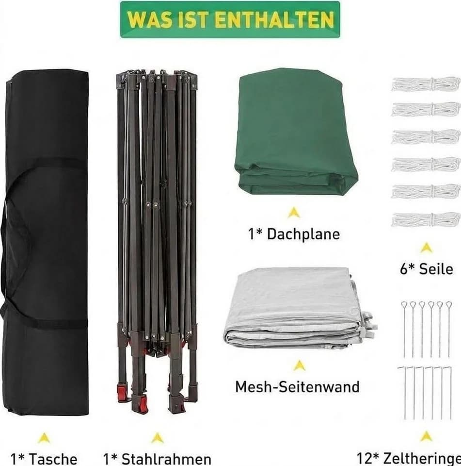 GarveeMore Gartenpavillon 400x400 cm Grün mit Seitenteilen - Bild 5