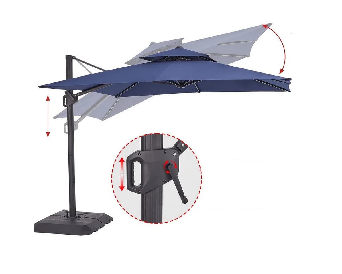 GarveeMore Gartenschirm 300x300cm Aluminium UV50+ Blau 360° drehbar