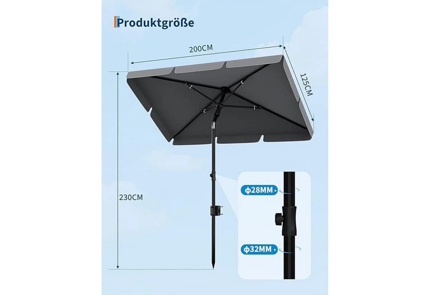 GarveeMore Balkonschirm Grau 200x125cm Knickbar UV50+