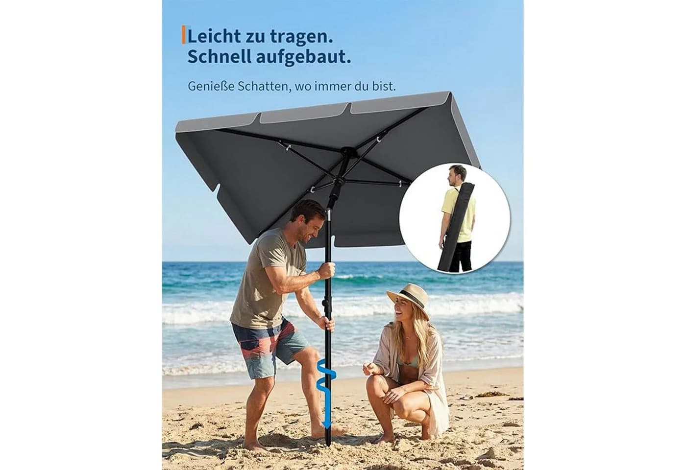GarveeMore Balkonschirm Grau 200x125cm Knickbar UV50+ - Bild 3