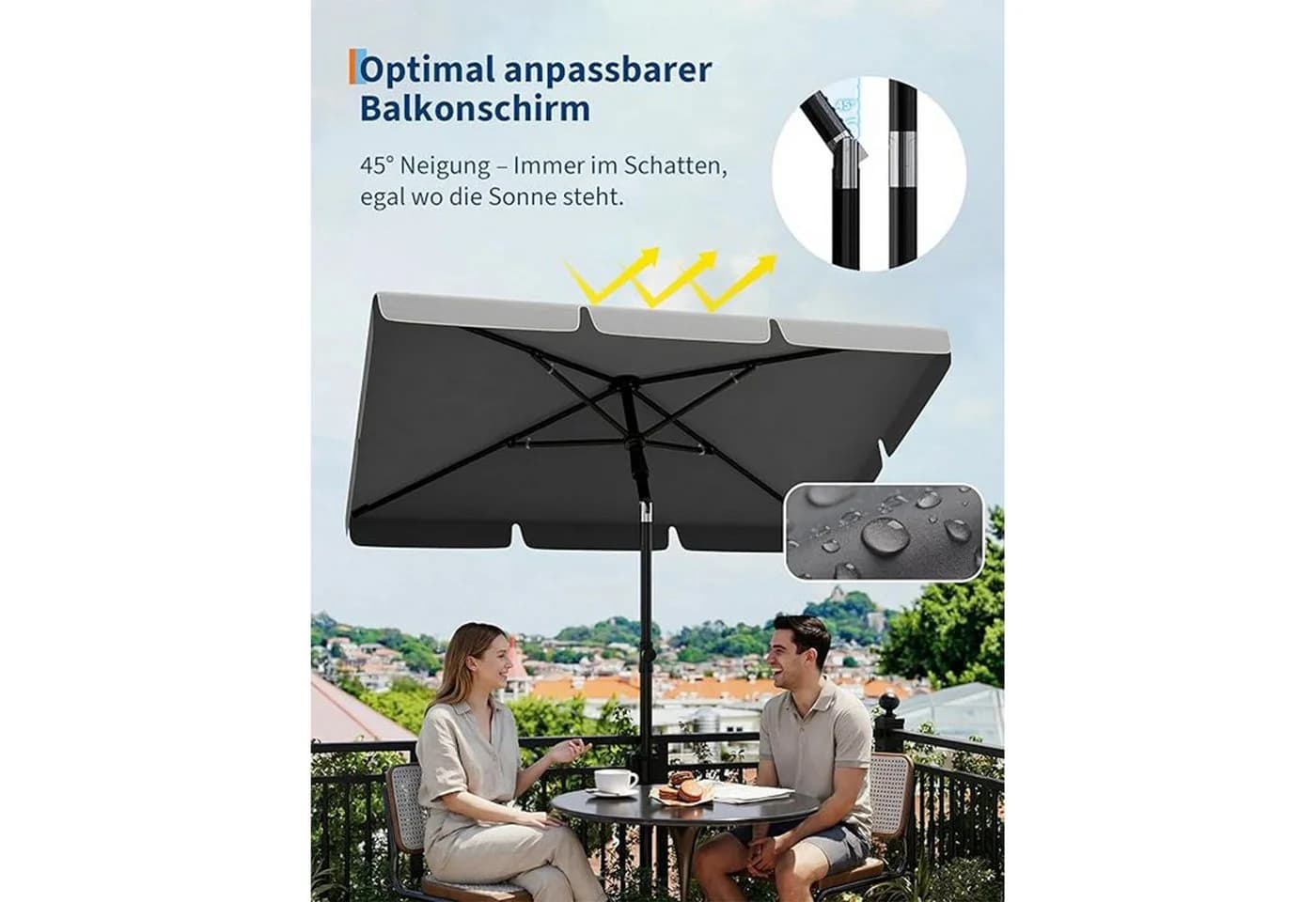 GarveeMore Balkonschirm Grau 200x125cm Knickbar UV50+ - Bild 4