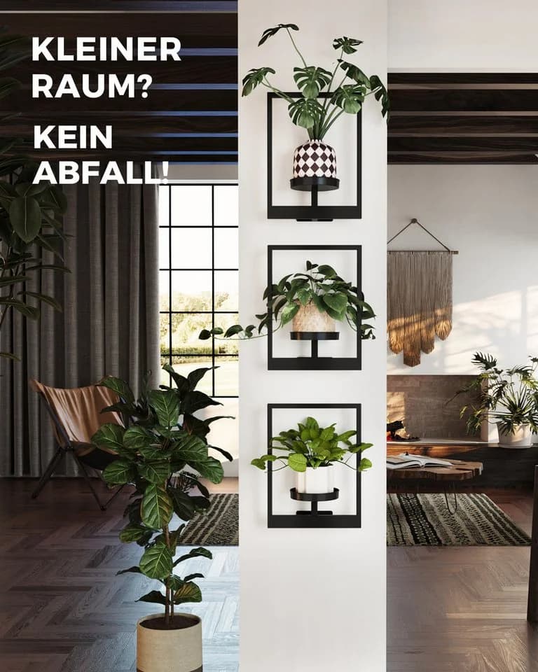 Bamworld Blumenampel 3er-Set Schwarz Metall Hängegefäß - Bild 5