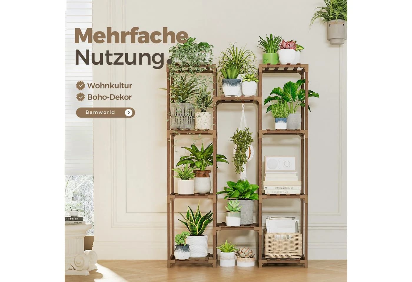 Bamworld Blumenständer Pflanzenständer Hoher Pflanzenstufen Pflanzenregal - Bild 4