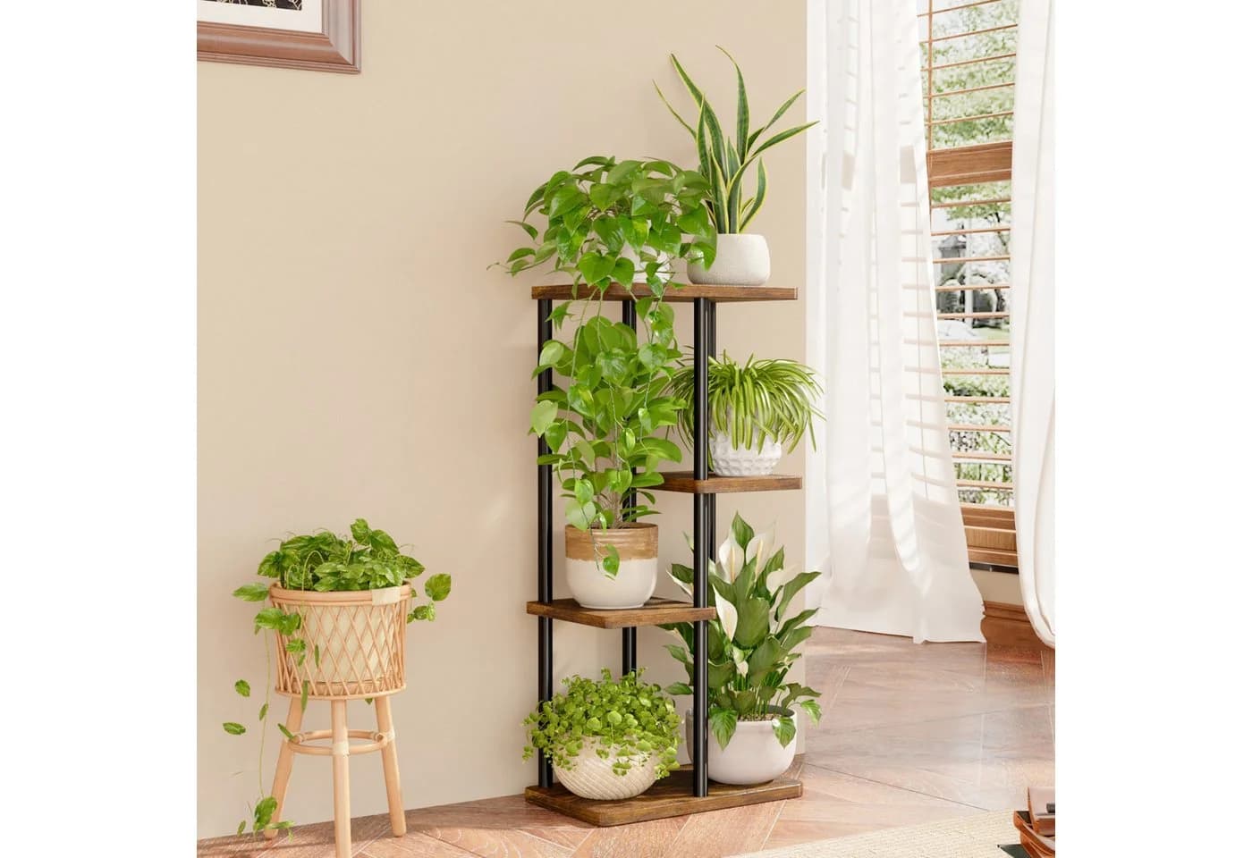 Bamworld Blumenständer Pflanzenständer 4 Ebenen Braun - Bild 5