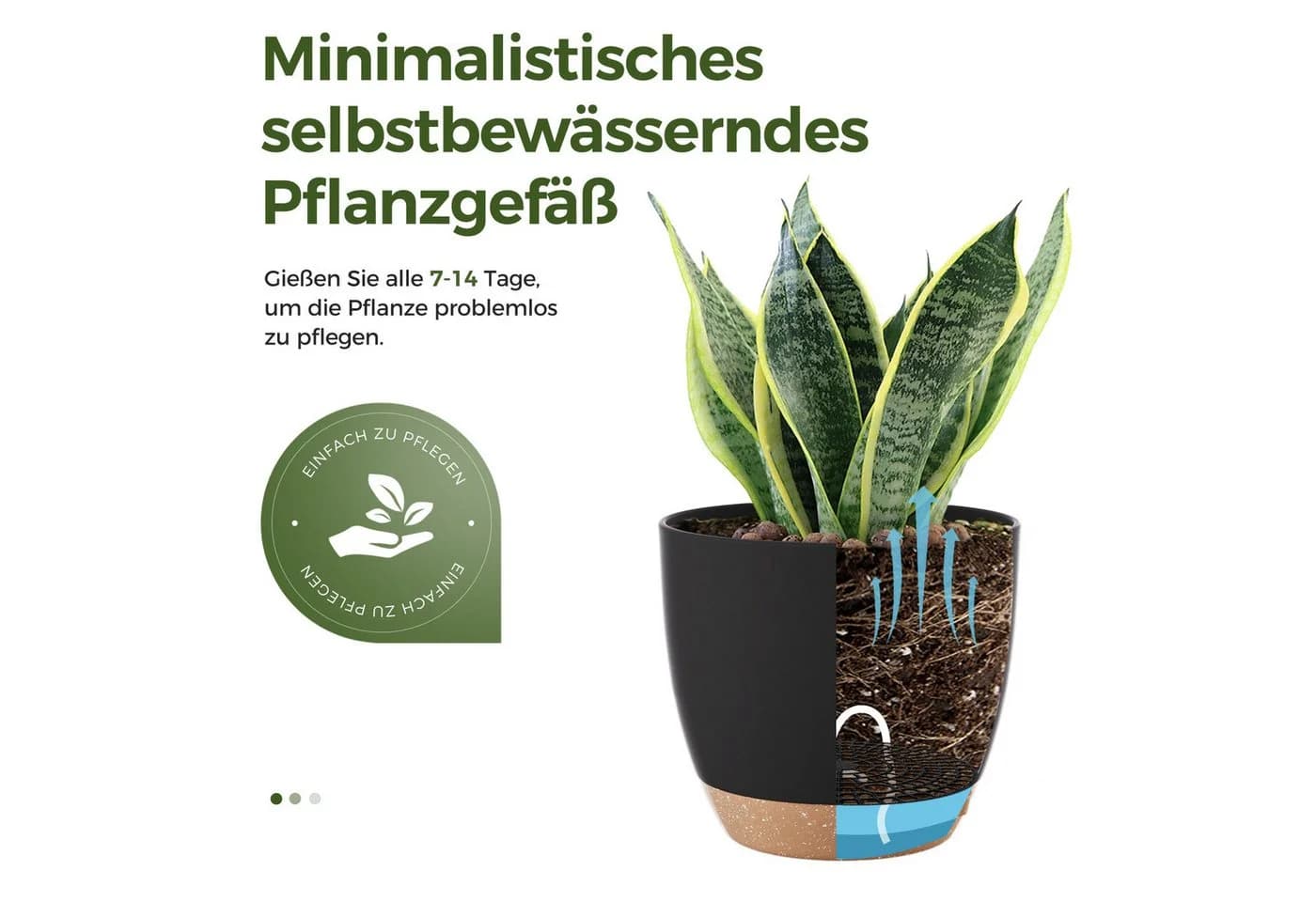 Bamworld Blumentopf 6er-Set Schwarz Selbstbewässerung Kunststoff - Bild 3