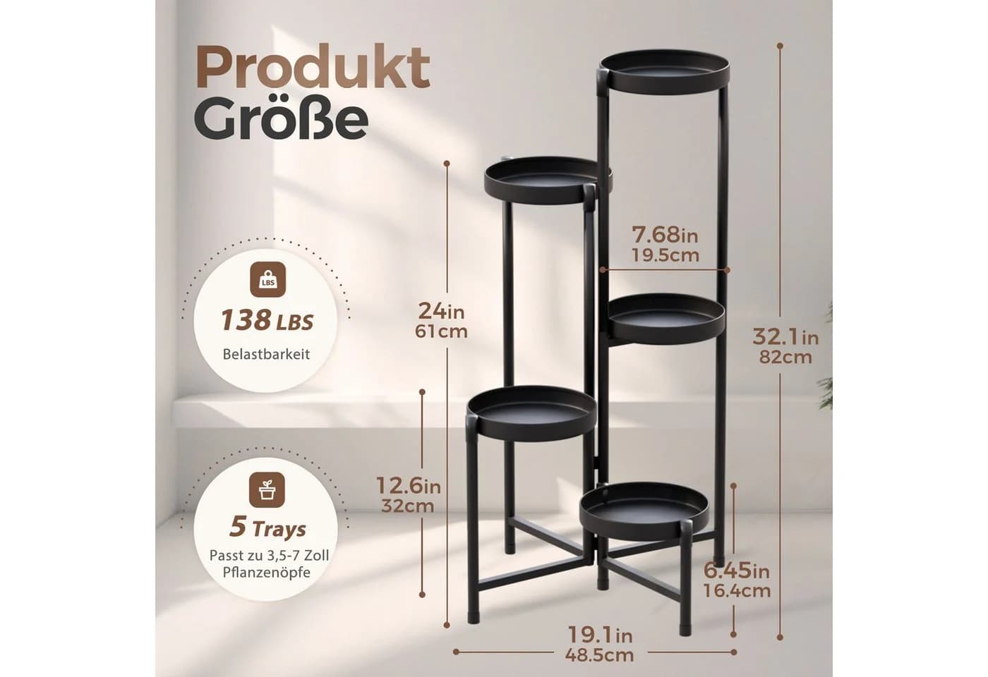 Bamworld Blumenständer 5 Ebenen Schwarz Metall