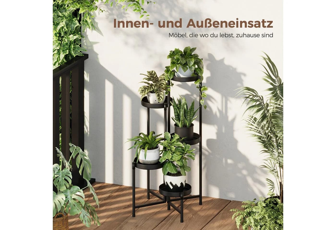 Bamworld Blumenständer 5 Ebenen Schwarz Metall - Bild 5