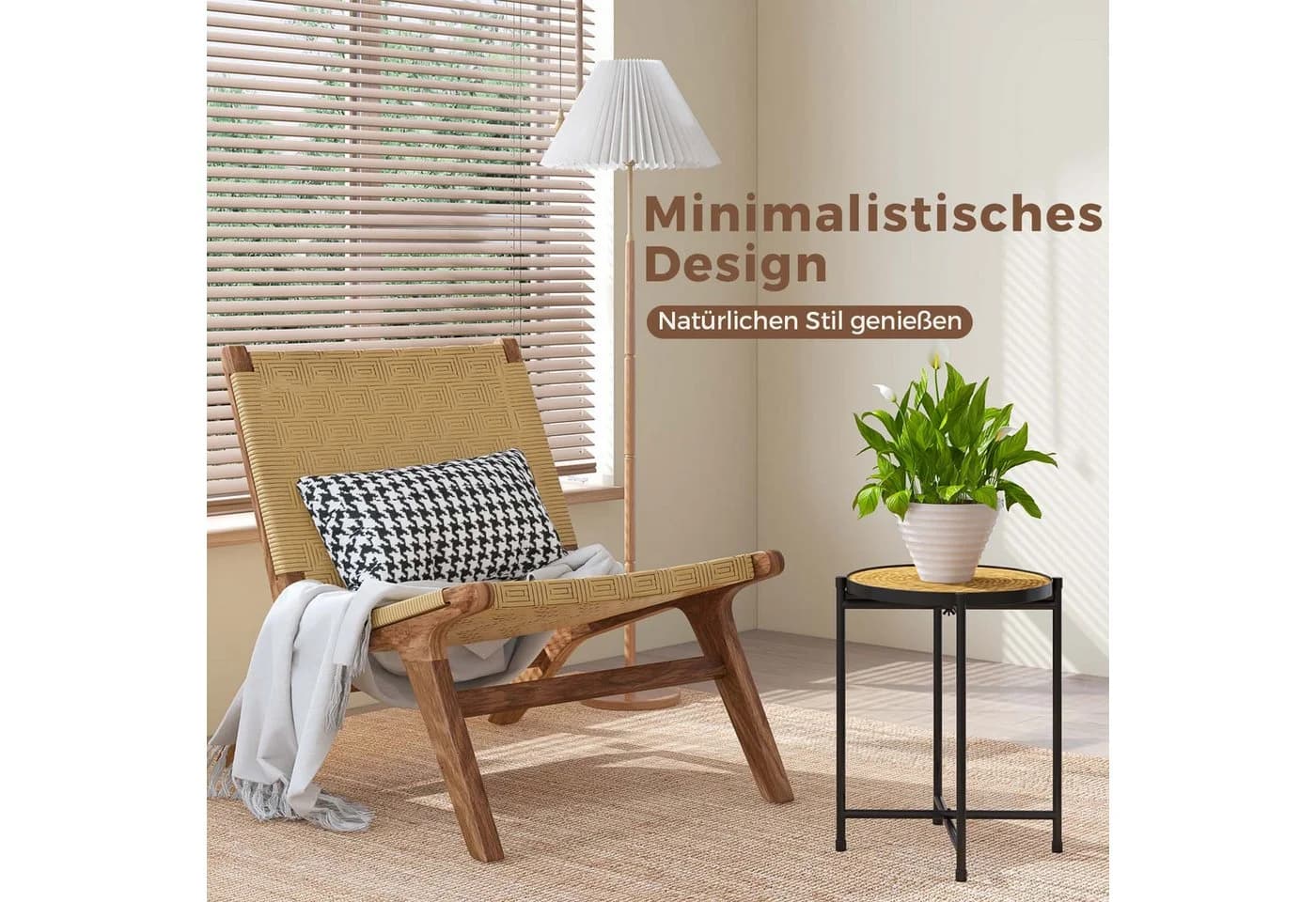 Bamworld Blumenständer Metall-Pflanzenständer mit geflochtenem Tablett - Bild 4