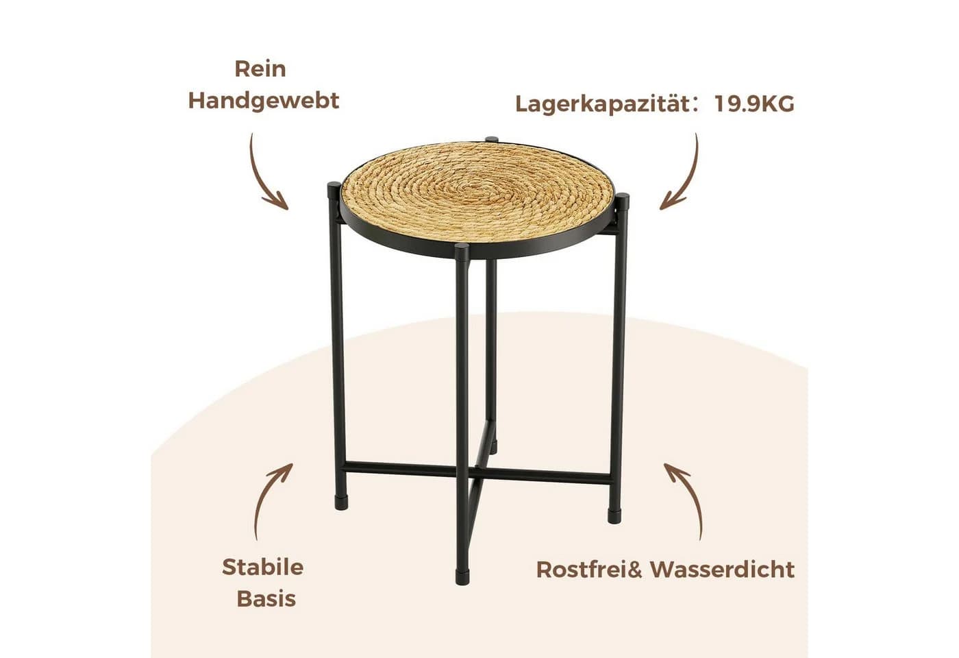 Bamworld Blumenständer Metall-Pflanzenständer mit geflochtenem Tablett - Bild 5