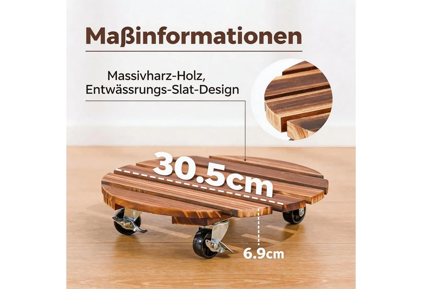 Bamworld Pflanzenroller 4er-Set Holz 30,5 cm mit Bremse