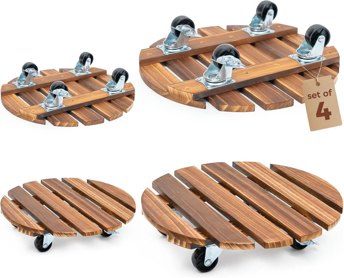 Bamworld Pflanzenroller 4er-Set Holz 30,5 cm mit Bremse - Bild 2