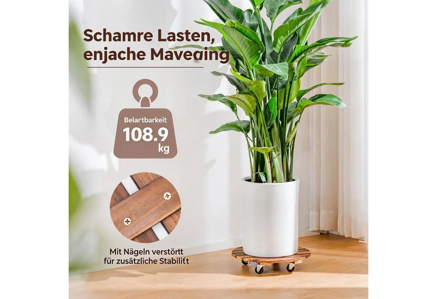 Bamworld Pflanzenroller 4er-Set Holz 30,5 cm mit Bremse - Bild 4