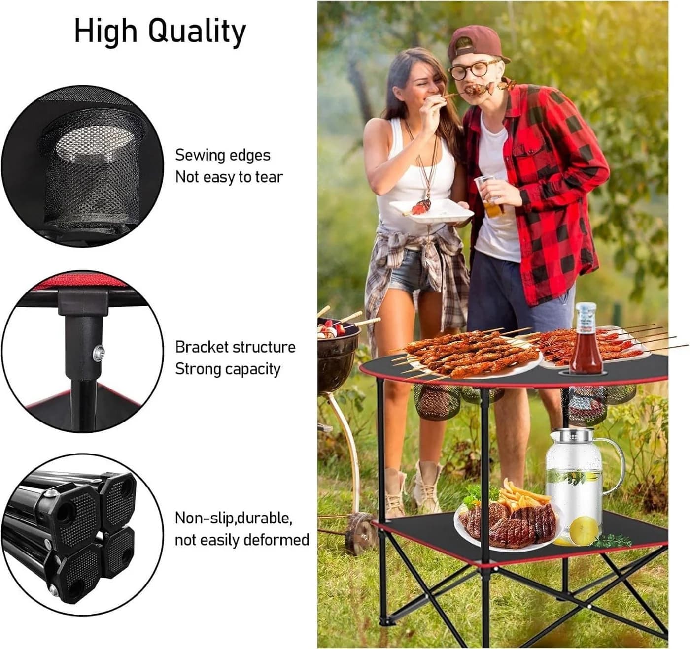 YI Campingtisch Klapptisch Schwarz mit Getränkehaltern und Tragetasche - Bild 5