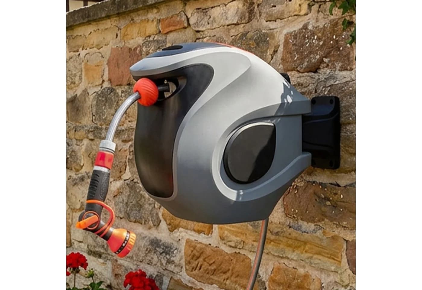 Luckice Wandschlauchbox 30m Automatisch Grau mit 9-Fach Sprühkopf