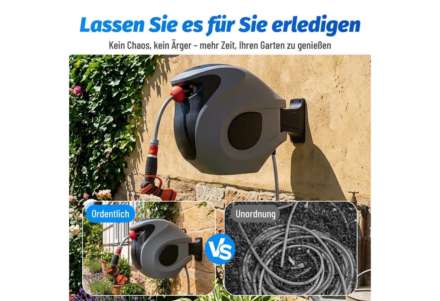 Luckice Wandschlauchbox 30m Automatisch Grau mit 9-Fach Sprühkopf - Bild 4