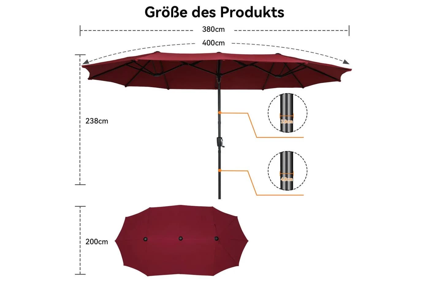 Puluomis Sonnenschirm Grau/Beige mit Kurbel - Bild 3