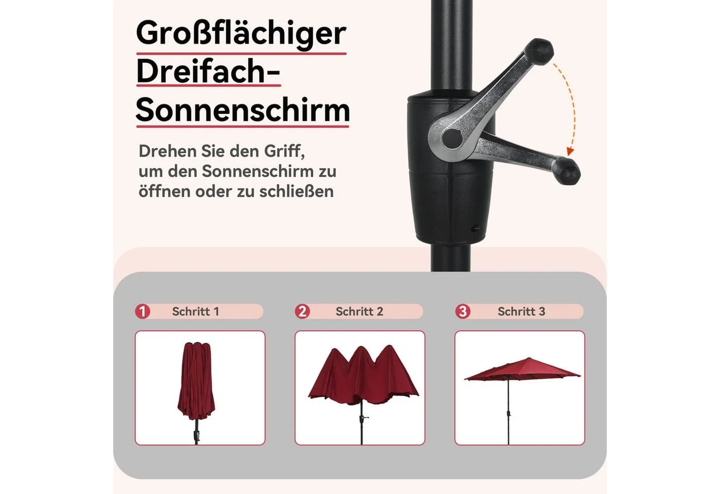 Puluomis Sonnenschirm Grau/Beige mit Kurbel - Bild 5