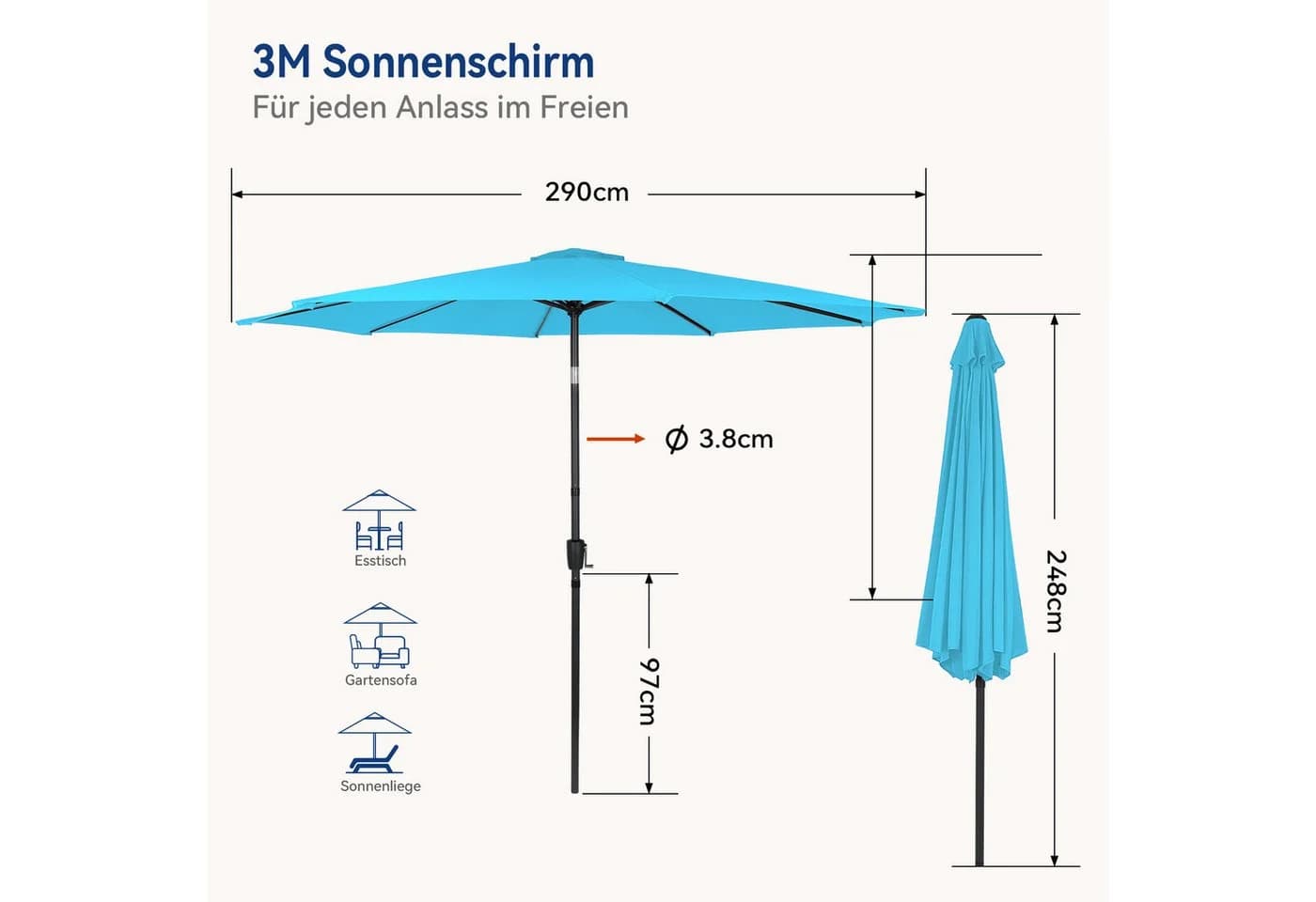 Puluomis Sonnenschirm Neigbar Grau/Beige 290x290 cm - Bild 5