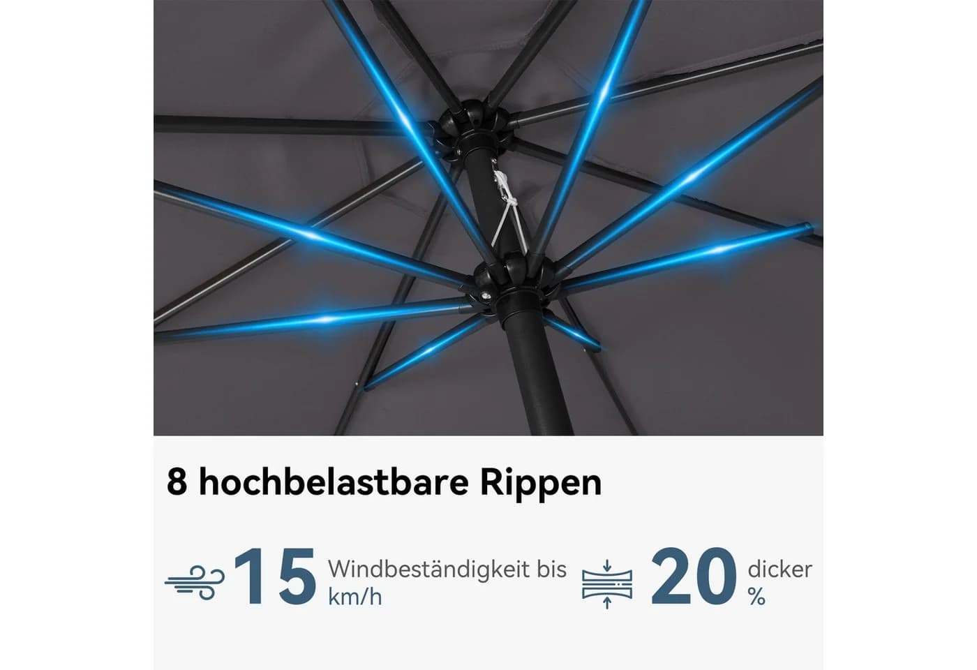 Puluomis Sonnenschirm Grau Neigbar mit Kurbel UPF 30+ - Bild 3