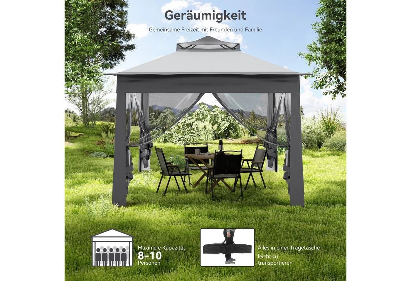 Puluomis Faltpavillon 3x3m Faltbar mit Moskitonetz - Bild 3