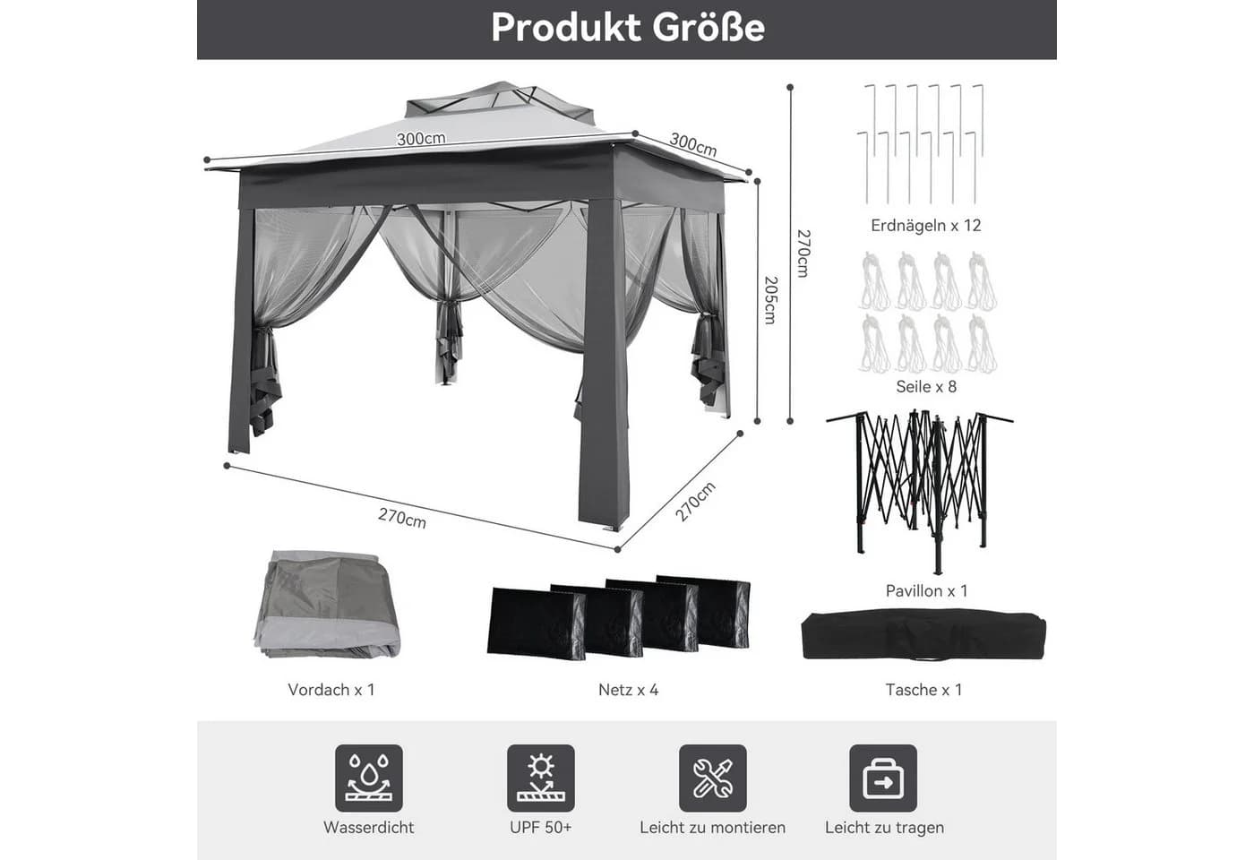 Puluomis Faltpavillon 3x3m Faltbar mit Moskitonetz - Bild 4