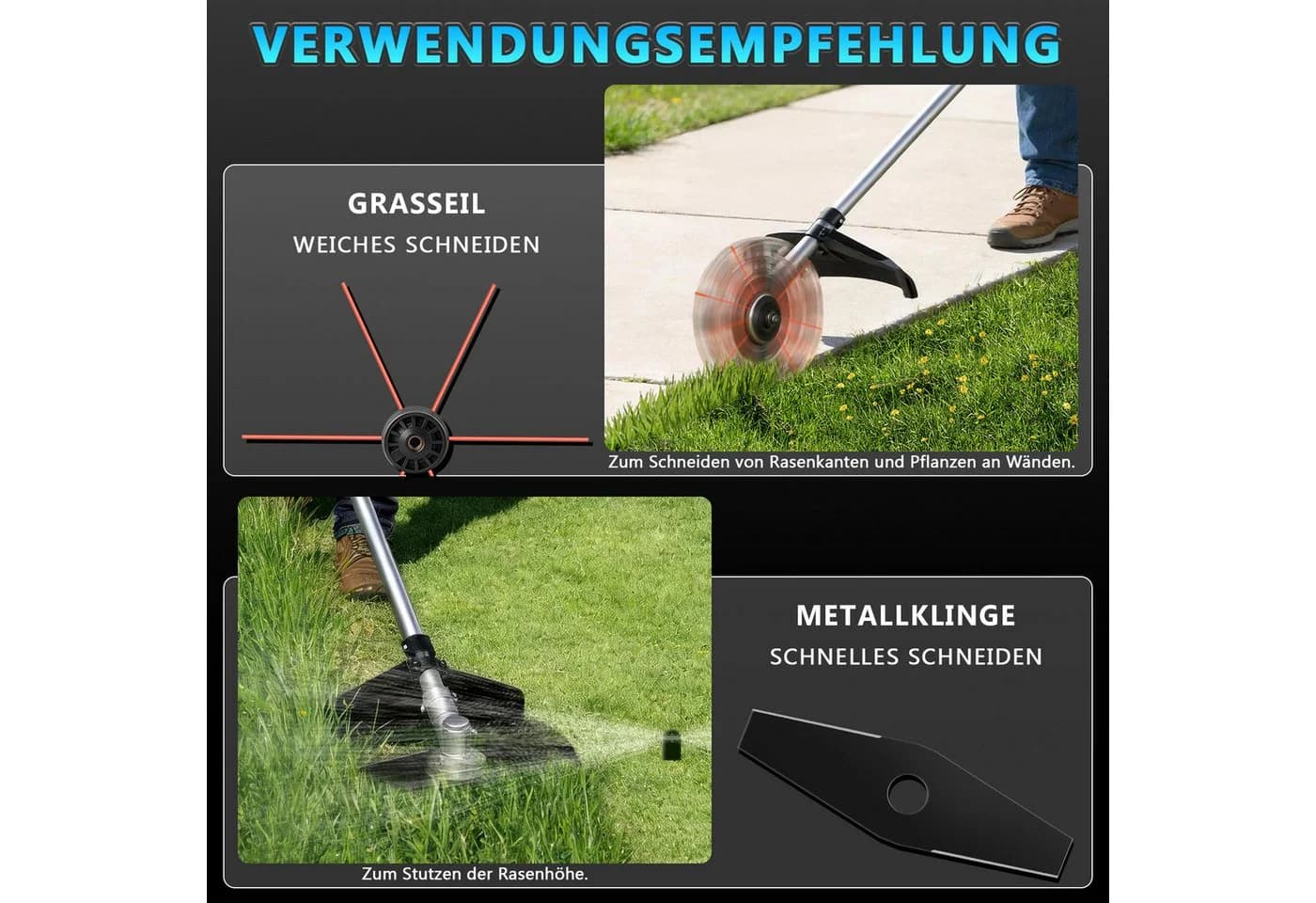 XERSEK Elektro-Rasentrimmer 1380W Akku-Freischneider Bürstenloser Motor - Bild 3