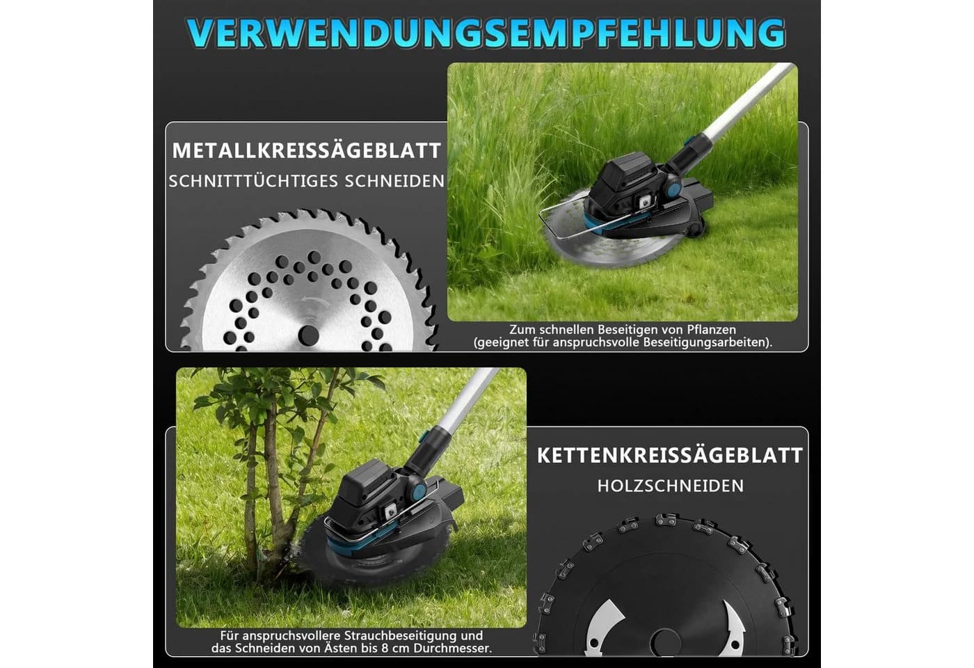 XERSEK Akku-Rasentrimmer 1200W mit Teleskop-Stiel und 2x 4.0Ah Akkus - Bild 4